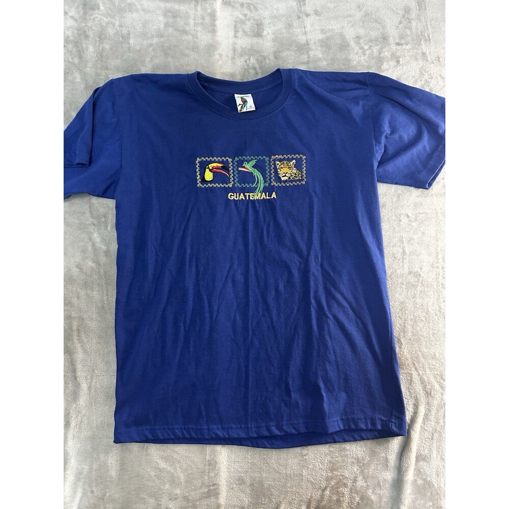 Guatemala T Shirt XL Blue El Quetzal Graphic Embroidered Birds Vintage Cotton